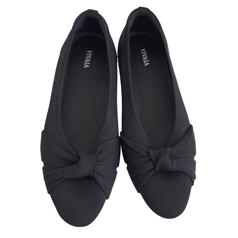 Vivaia Bibi Almond Toe Knotted Ballet Flats Black 40 Water Repellent Knit Chic